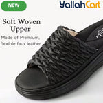 Women’s Ruched Platform Slide Sandals – Open-Toe Wedge Shoes with Braided Straps