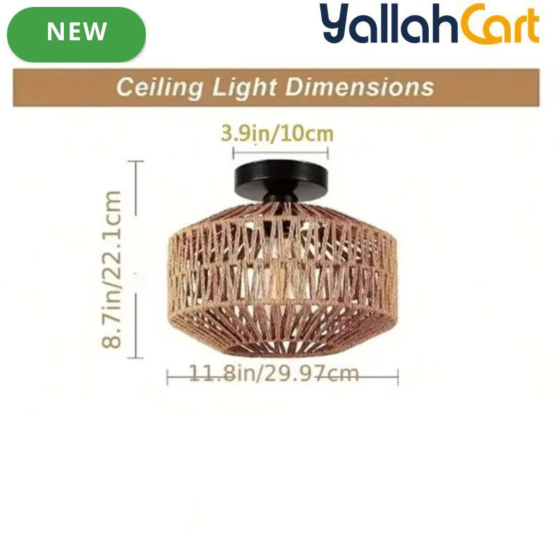 Handwoven Rattan Basket Lamp Shade - Natural Brown, Woven Pendant Light Cover, Traditional Decorative Lampshade, Ambient Lighting Decor for Bedroom, Kitchen, Living Room & Rustic Spaces