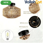 Handwoven Rattan Basket Lamp Shade - Natural Brown, Woven Pendant Light Cover, Traditional Decorative Lampshade, Ambient Lighting Decor for Bedroom, Kitchen, Living Room & Rustic Spaces