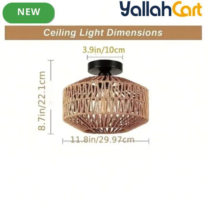 Handwoven Rattan Basket Lamp Shade - Natural Brown, Woven Pendant Light Cover, Traditional Decorative Lampshade, Ambient Lighting Decor for Bedroom, Kitchen, Living Room & Rustic Spaces