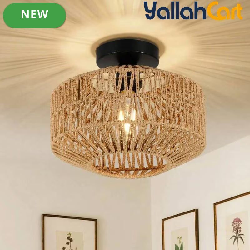 Handwoven Rattan Basket Lamp Shade - Natural Brown, Woven Pendant Light Cover, Traditional Decorative Lampshade, Ambient Lighting Decor for Bedroom, Kitchen, Living Room & Rustic Spaces