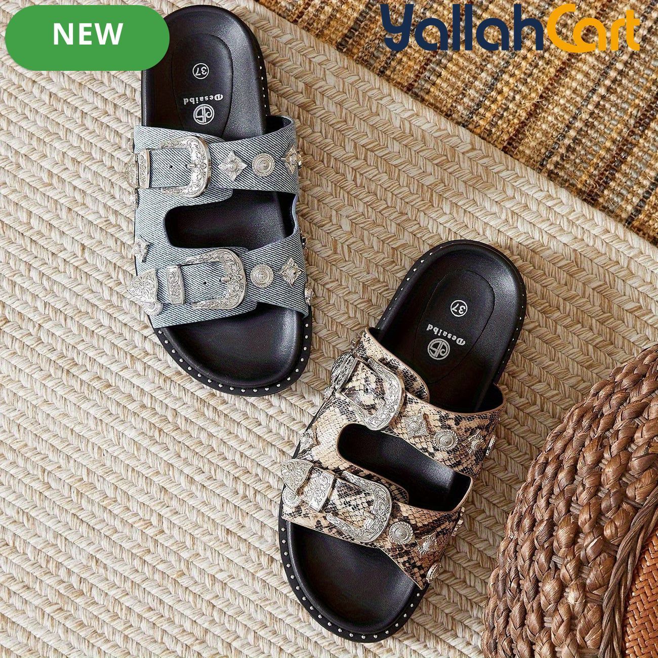Women’s Chunky Platform Sandals – Open-Toe Retro Punk Shoes with Gold Buckle