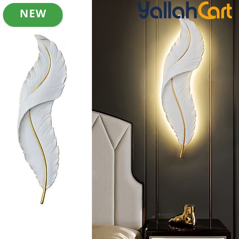 Modern Large Feather LED Wall Light - White, Remote Control, Semi-Recessed Ambient Sconce, Glass Shade, Decorative Wall-Mounted Light Fixture for Entrance Hall, Corridor, Aisle & Home