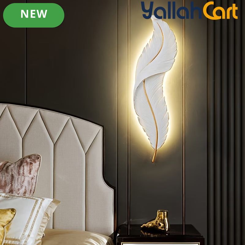 Modern Large Feather LED Wall Light - White, Remote Control, Semi-Recessed Ambient Sconce, Glass Shade, Decorative Wall-Mounted Light Fixture for Entrance Hall, Corridor, Aisle & Home