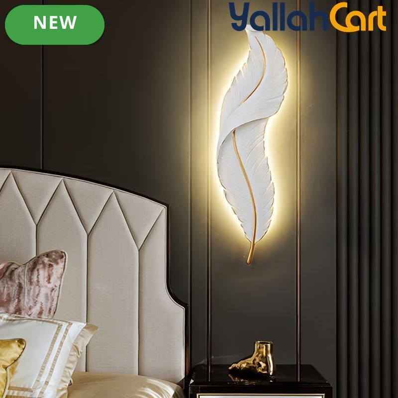 Modern Large Feather LED Wall Light - White, Remote Control, Semi-Recessed Ambient Sconce, Glass Shade, Decorative Wall-Mounted Light Fixture for Entrance Hall, Corridor, Aisle & Home