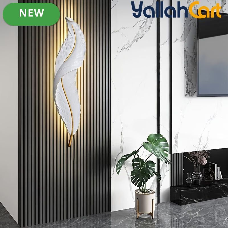 Modern Large Feather LED Wall Light - White, Remote Control, Semi-Recessed Ambient Sconce, Glass Shade, Decorative Wall-Mounted Light Fixture for Entrance Hall, Corridor, Aisle & Home