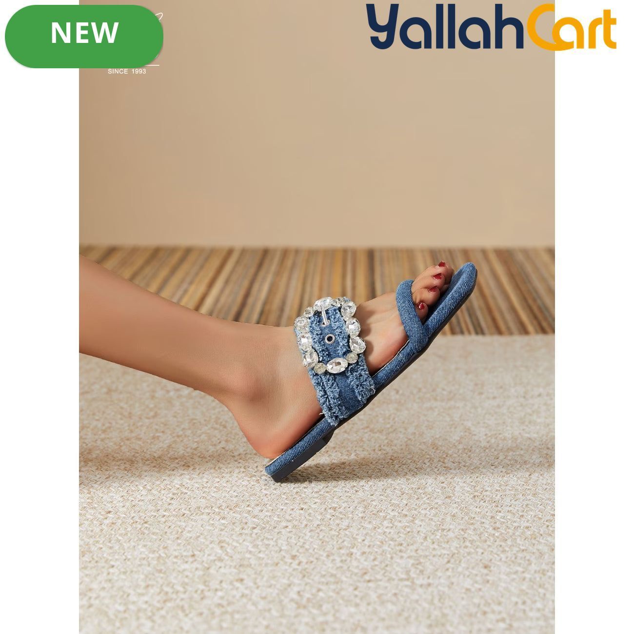 Women’s Denim Rhinestone Sandals – Tassel Low-Heel Summer Shoes