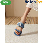 Women’s Denim Rhinestone Sandals – Tassel Low-Heel Summer Shoes