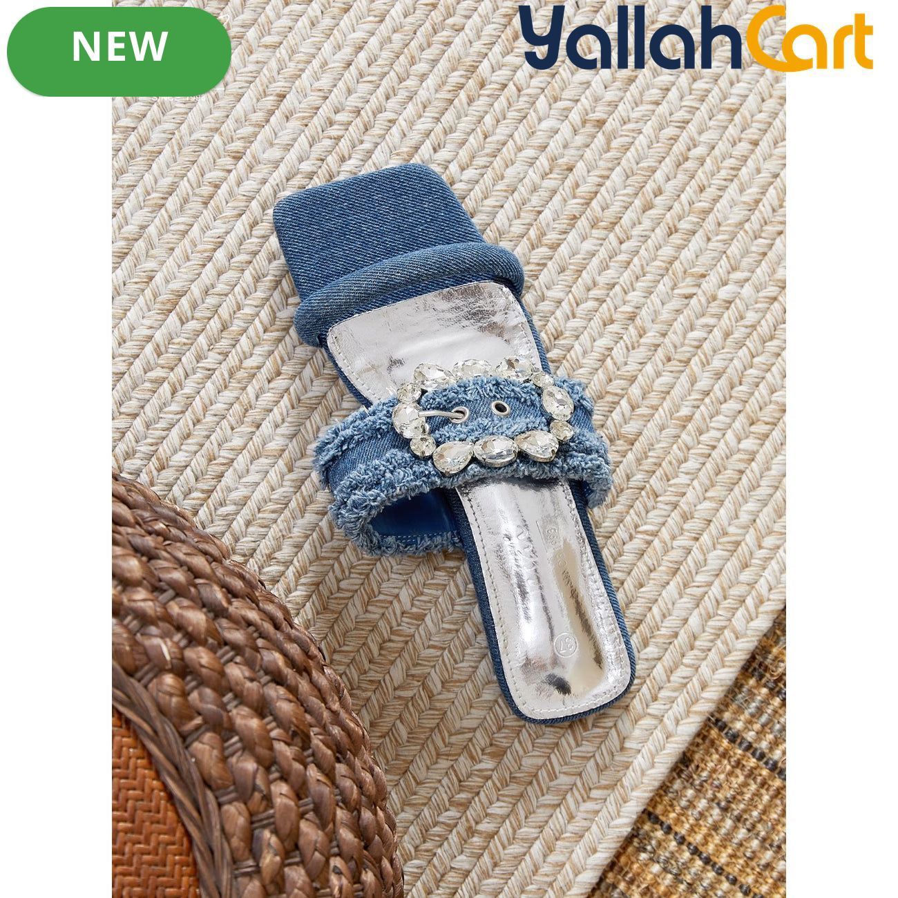 Women’s Denim Rhinestone Sandals – Tassel Low-Heel Summer Shoes