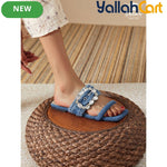 Women’s Denim Rhinestone Sandals – Tassel Low-Heel Summer Shoes
