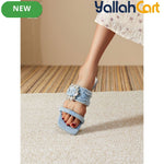 Women’s Denim Rhinestone Sandals – Tassel Low-Heel Summer Shoes