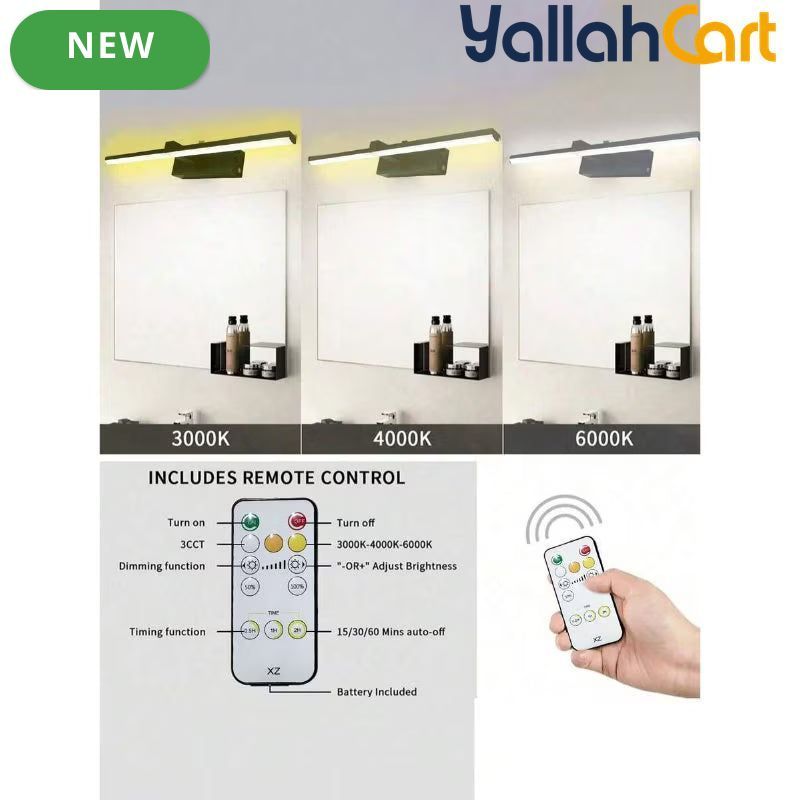 Rechargeable Mirror Wall Lights - Black, 2pcs 40cm Modern Wall Lamps with Remote Control, Wireless USB Powered LED Lighting, Luxury Home Decor for Bathroom, Living Room, Hallway, Dining Room & Cabinet