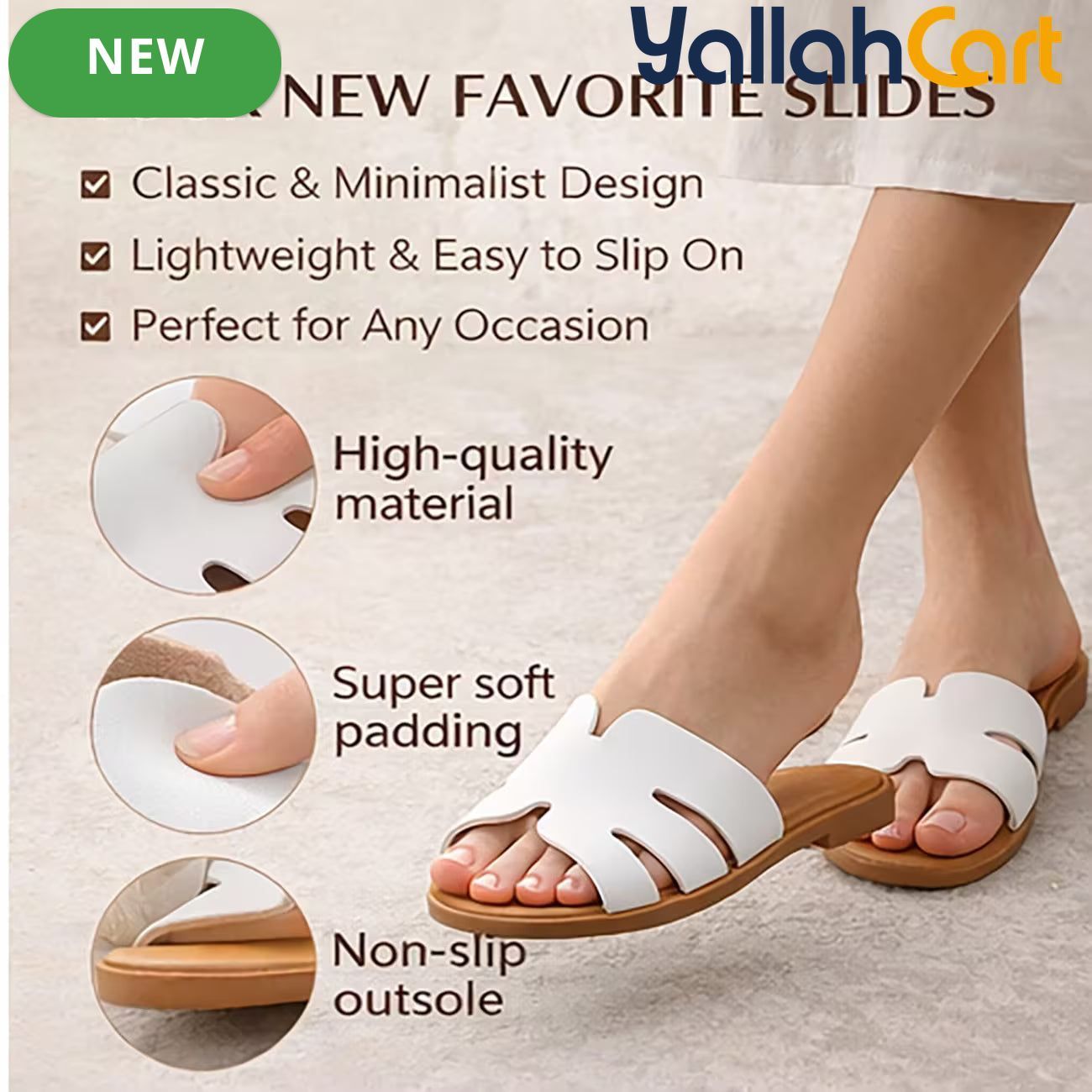 Women’s Low-Heel Slide Sandals – Cut-Out H-Strap Open-Toe Casual Shoes