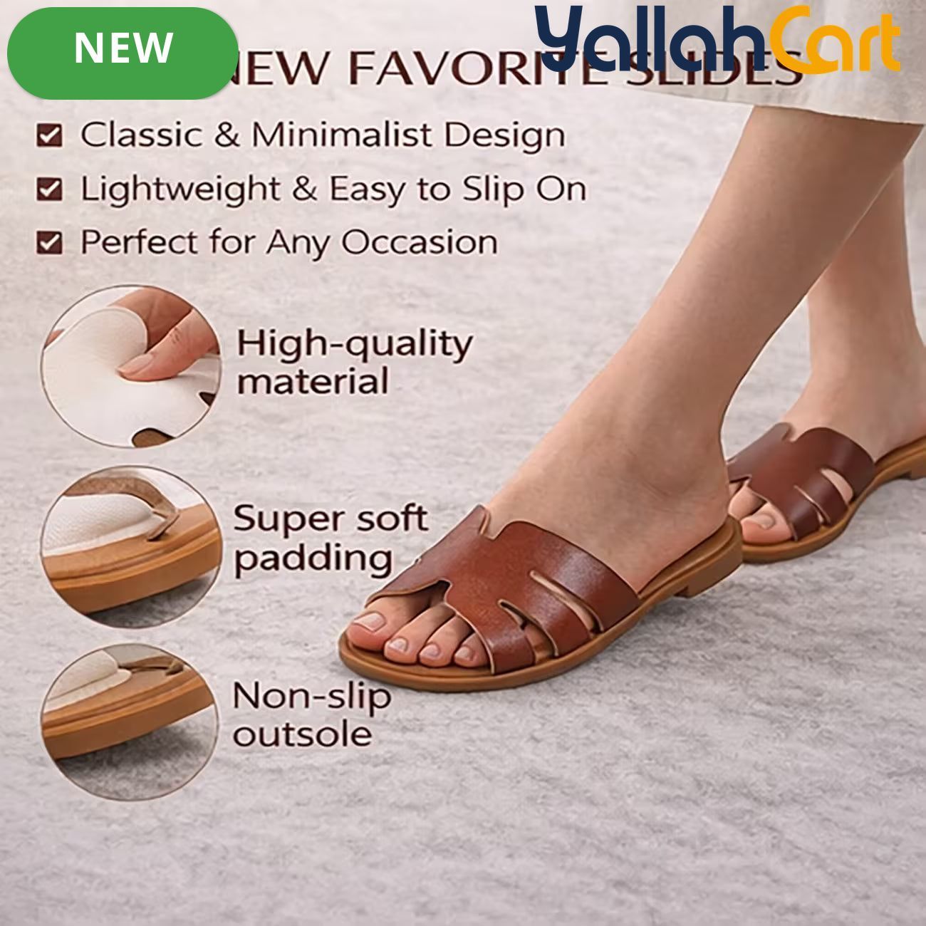 Women’s Low-Heel Slide Sandals – Cut-Out H-Strap Open-Toe Casual Shoes