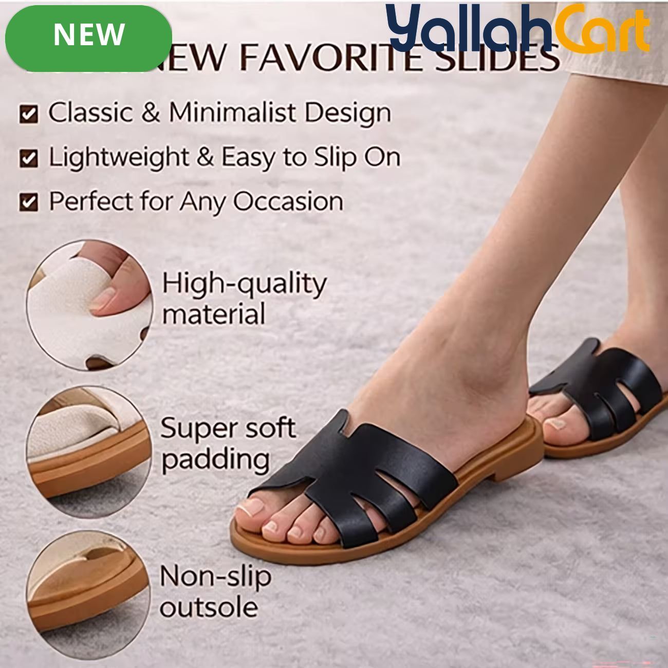 Women’s Low-Heel Slide Sandals – Cut-Out H-Strap Open-Toe Casual Shoes