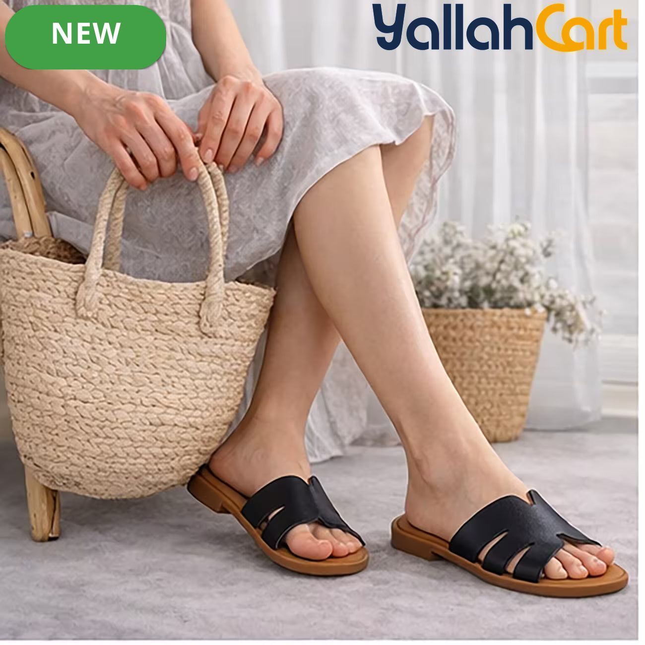 Women’s Low-Heel Slide Sandals – Cut-Out H-Strap Open-Toe Casual Shoes