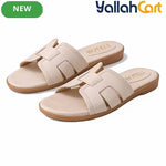 Women’s Low-Heel Slide Sandals – Cut-Out H-Strap Open-Toe Casual Shoes