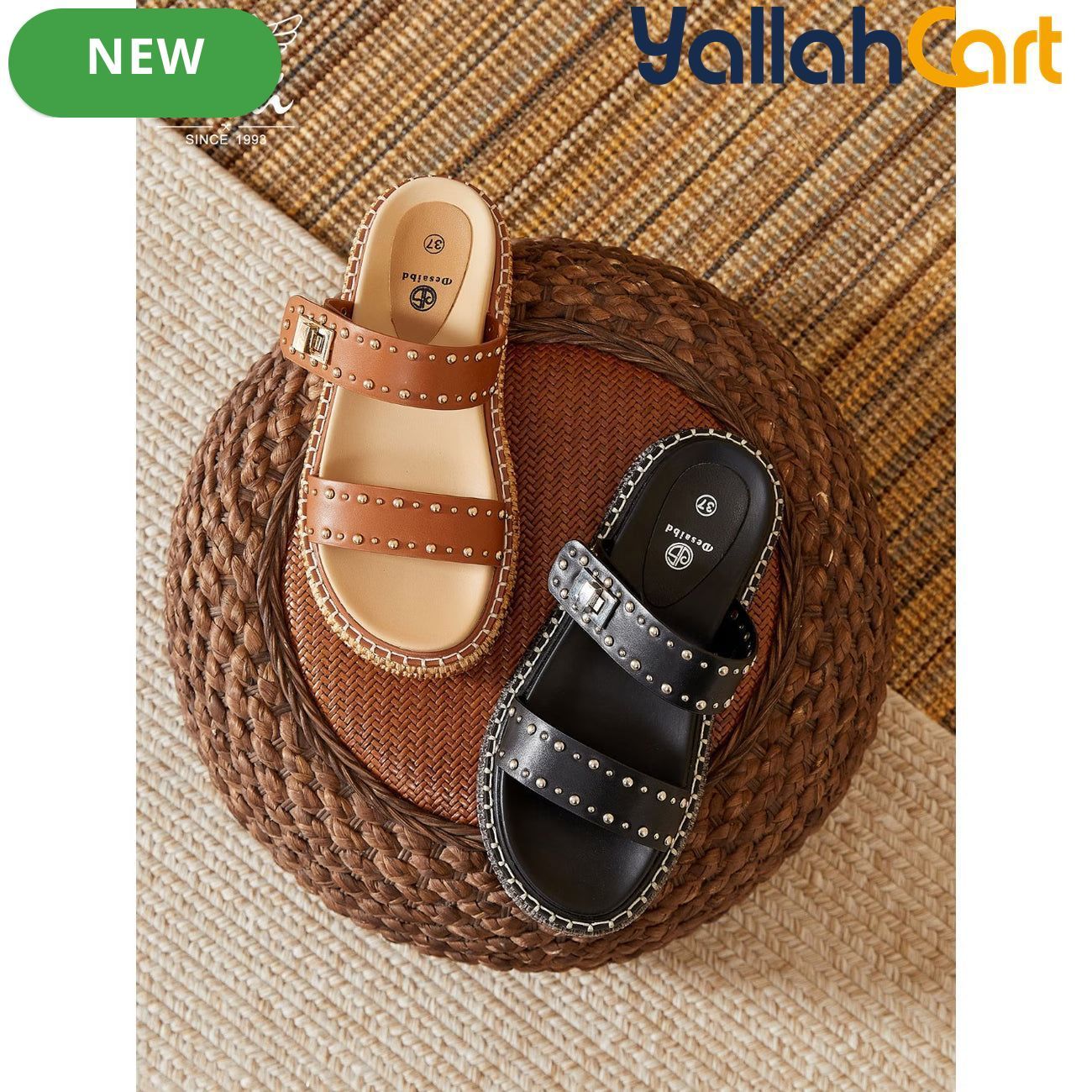 Women’s Buckle Studded Flat Sandals – Vintage Open-Toe Ankle-Strap Shoes