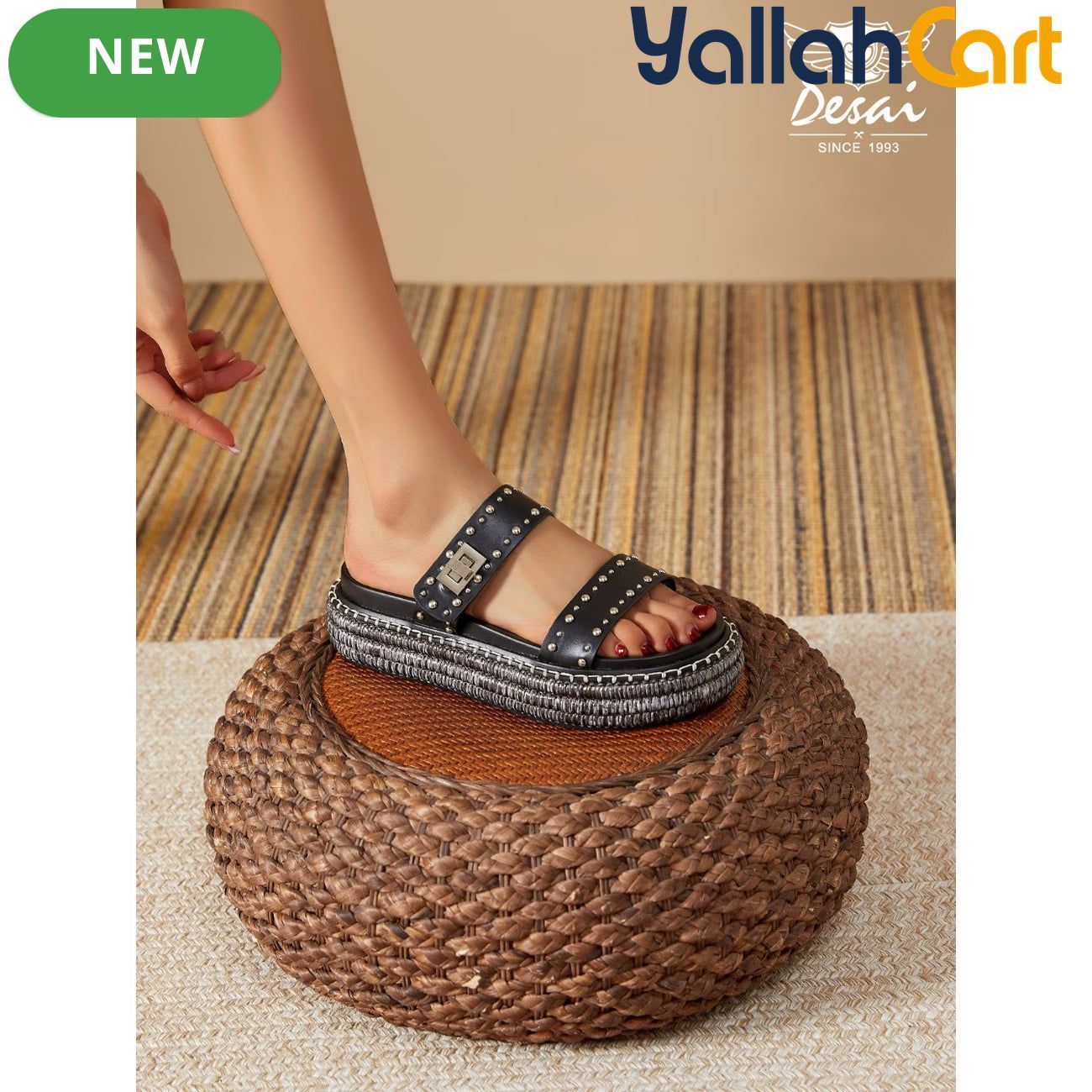 Women’s Buckle Studded Flat Sandals – Vintage Open-Toe Ankle-Strap Shoes