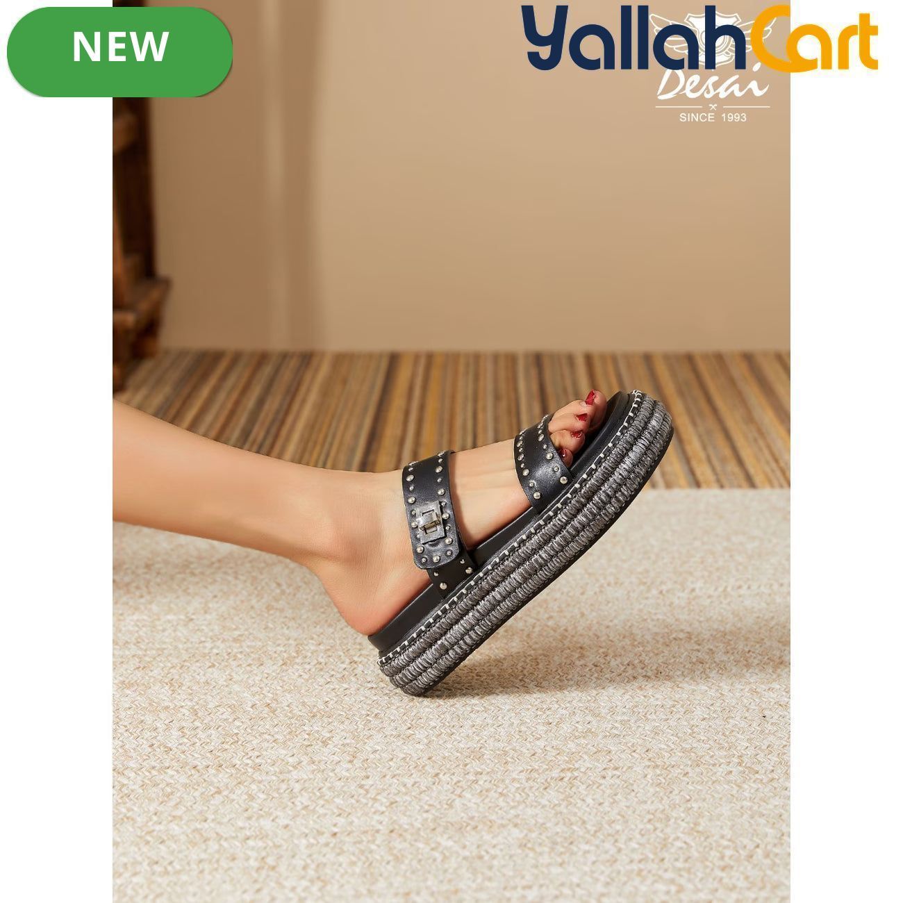 Women’s Buckle Studded Flat Sandals – Vintage Open-Toe Ankle-Strap Shoes