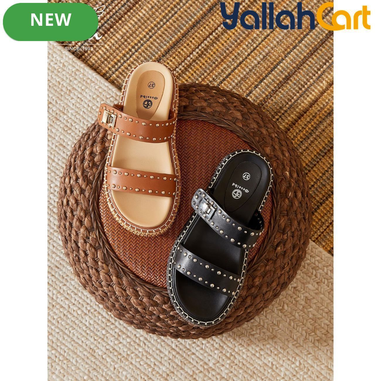 Women’s Buckle Studded Flat Sandals – Vintage Open-Toe Ankle-Strap Shoes