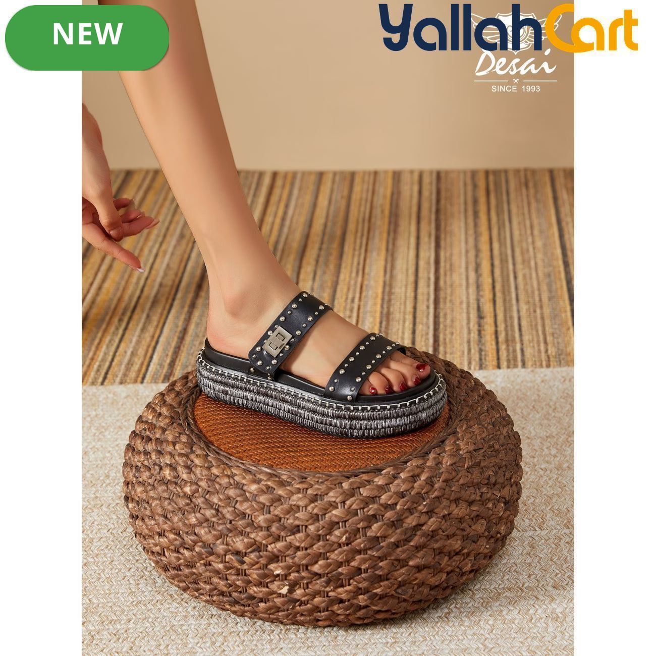 Women’s Buckle Studded Flat Sandals – Vintage Open-Toe Ankle-Strap Shoes