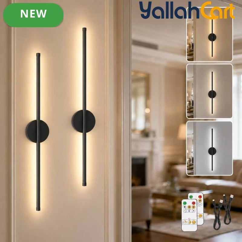 2pcs Rechargeable Wall Lamps - Black, 50cm LED Wireless Wall Sconces, Dimmable Light with Rechargeable Battery, Crystal Design, USB Powered, Modern Wall Lighting for Bedroom, Living Room & Hallway