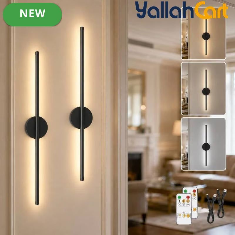 2pcs Rechargeable Wall Lamps - Black, 50cm LED Wireless Wall Sconces, Dimmable Light with Rechargeable Battery, Crystal Design, USB Powered, Modern Wall Lighting for Bedroom, Living Room & Hallway