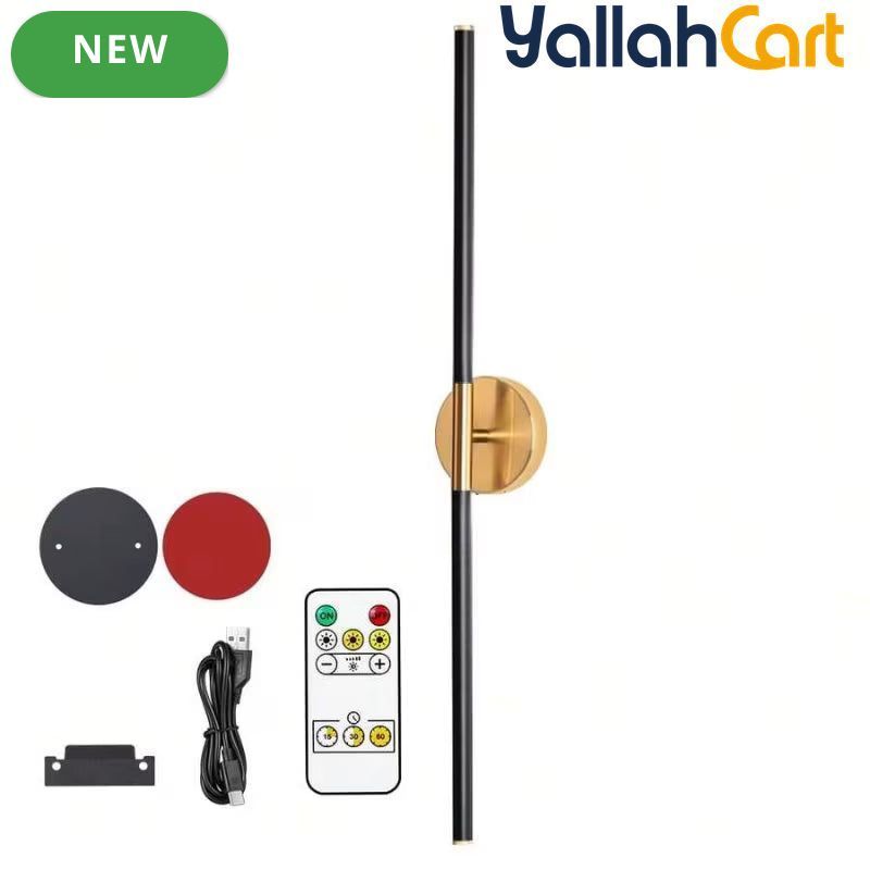 1pc Battery Powered Dimmable Wireless LED Wall Light - Black & Golden, 80cm Magnetic Wall Lamp, Type-C Rechargeable, Modern Wall Mounted Light for Bedroom, Study, Living Room & Staircase