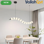 Modern Wave Shape LED Chandelier - Black & White, 18W Acrylic Ball Linear Pendant Light, Adjustable Height, Remote Dimming, 3000K-6000K, Modern Hanging Ceiling Light for Dining Room, Hall & Study