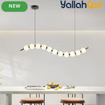 Modern Wave Shape LED Chandelier - Black & White, 18W Acrylic Ball Linear Pendant Light, Adjustable Height, Remote Dimming, 3000K-6000K, Modern Hanging Ceiling Light for Dining Room, Hall & Study
