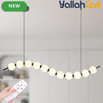 Modern Wave Shape LED Chandelier - Black & White, 18W Acrylic Ball Linear Pendant Light, Adjustable Height, Remote Dimming, 3000K-6000K, Modern Hanging Ceiling Light for Dining Room, Hall & Study