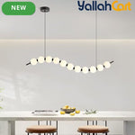 Modern Wave Shape LED Chandelier - Black & White, 18W Acrylic Ball Linear Pendant Light, Adjustable Height, Remote Dimming, 3000K-6000K, Modern Hanging Ceiling Light for Dining Room, Hall & Study