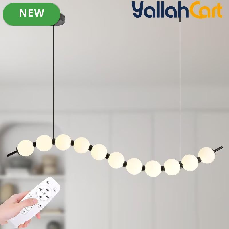 Modern Wave Shape LED Chandelier - Black & White, 18W Acrylic Ball Linear Pendant Light, Adjustable Height, Remote Dimming, 3000K-6000K, Modern Hanging Ceiling Light for Dining Room, Hall & Study