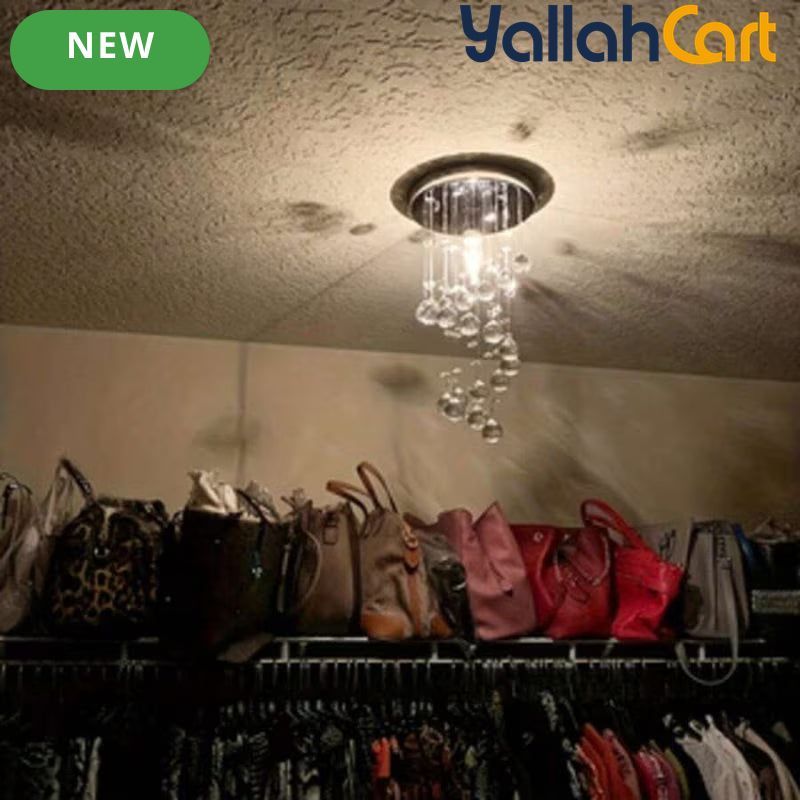 1pc Elegant Crystal Pendant Light - Clear Crystal & Brushed Metal, Modern Semi Flush Mount Ceiling Light, Wired 220-240V, Traditional Chandelier Style, Metal Shade, Suitable for Living Room, Bedroom, Kitchen, Office & Bathroom
