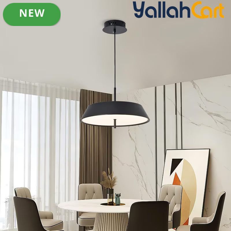 Modern Black LED Pendant Light - 36W, 3-Tier Dimmable Color Temperature 3000K/4000K/6000K, Remote Control, Adjustable Height, 40cm Round Dome Ceiling Light, Semi Flush Mount Fixture for Dining Room, Kitchen Island, Hall & Study