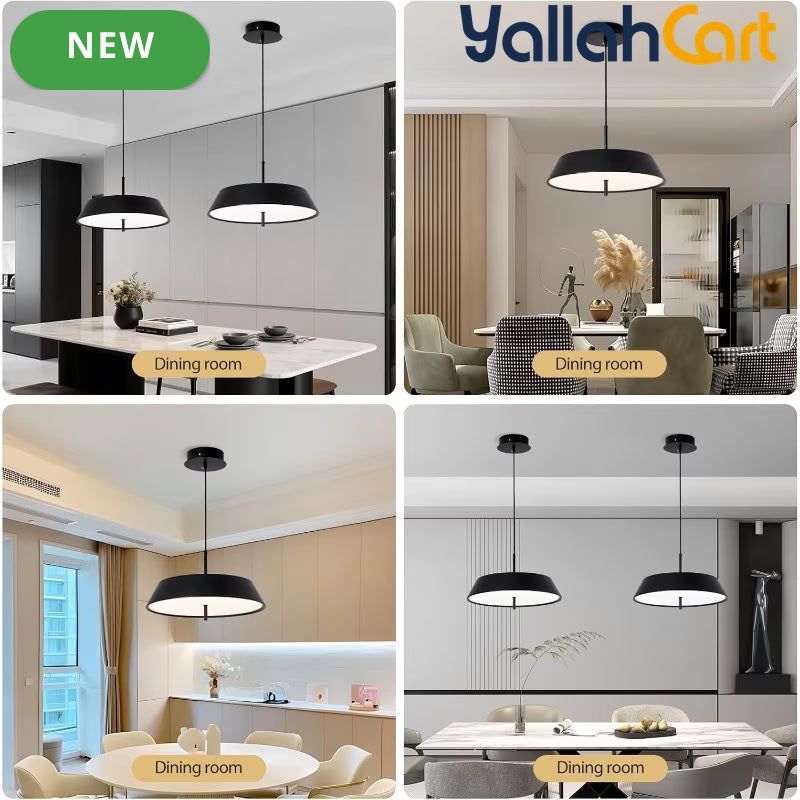 Modern Black LED Pendant Light - 36W, 3-Tier Dimmable Color Temperature 3000K/4000K/6000K, Remote Control, Adjustable Height, 40cm Round Dome Ceiling Light, Semi Flush Mount Fixture for Dining Room, Kitchen Island, Hall & Study