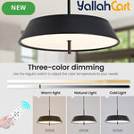 Modern Black LED Pendant Light - 36W, 3-Tier Dimmable Color Temperature 3000K/4000K/6000K, Remote Control, Adjustable Height, 40cm Round Dome Ceiling Light, Semi Flush Mount Fixture for Dining Room, Kitchen Island, Hall & Study