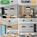Modern Black LED Pendant Light - 36W, 3-Tier Dimmable Color Temperature 3000K/4000K/6000K, Remote Control, Adjustable Height, 40cm Round Dome Ceiling Light, Semi Flush Mount Fixture for Dining Room, Kitchen Island, Hall & Study