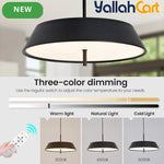 Modern Black LED Pendant Light - 36W, 3-Tier Dimmable Color Temperature 3000K/4000K/6000K, Remote Control, Adjustable Height, 40cm Round Dome Ceiling Light, Semi Flush Mount Fixture for Dining Room, Kitchen Island, Hall & Study