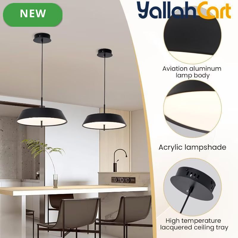 Modern Black LED Pendant Light - 36W, 3-Tier Dimmable Color Temperature 3000K/4000K/6000K, Remote Control, Adjustable Height, 40cm Round Dome Ceiling Light, Semi Flush Mount Fixture for Dining Room, Kitchen Island, Hall & Study
