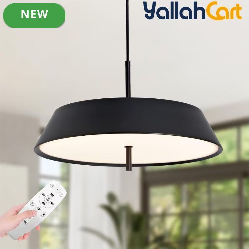 Modern Black LED Pendant Light - 36W, 3-Tier Dimmable Color Temperature 3000K/4000K/6000K, Remote Control, Adjustable Height, 40cm Round Dome Ceiling Light, Semi Flush Mount Fixture for Dining Room, Kitchen Island, Hall & Study