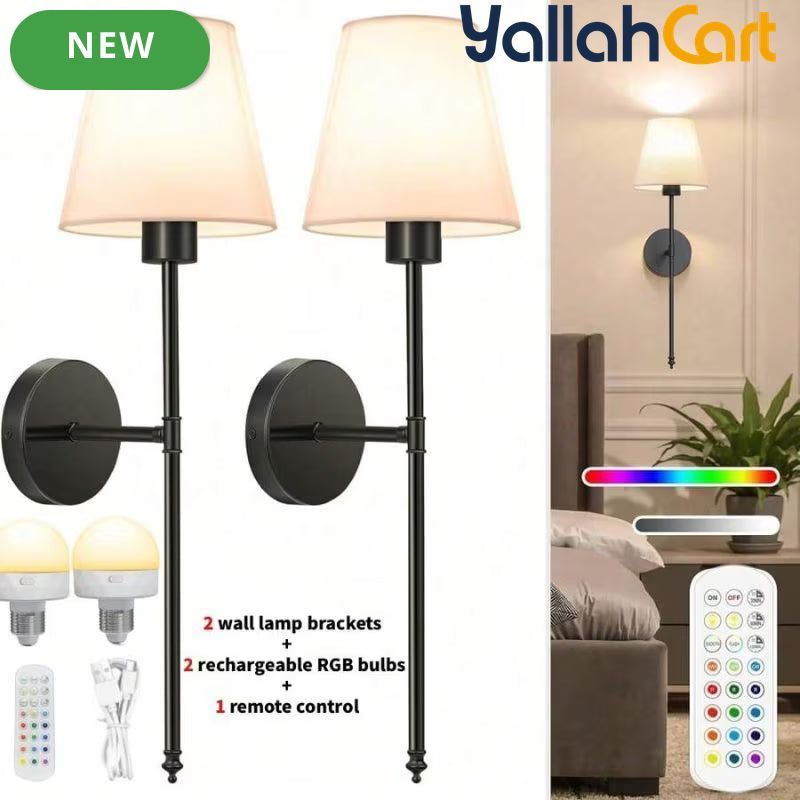 2pcs Rechargeable Wall Lights - Multicolor + 2pcs Golden, RGB LED Bedside Lamps with Remote Control, USB Powered Ambient Lighting, Decorative Wall Lamps, Night Lights & Reading Lamps