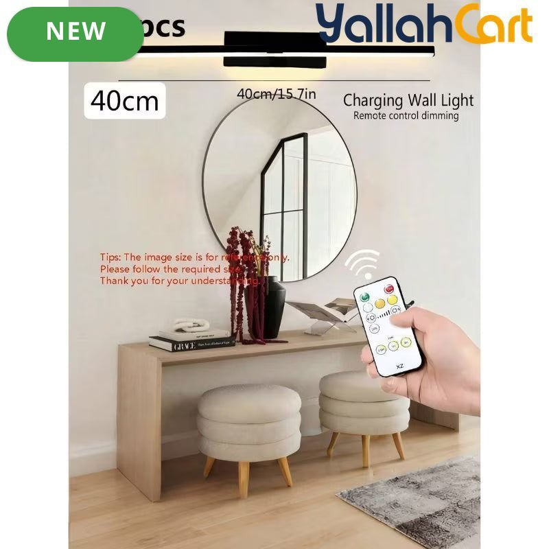 Rechargeable Mirror Wall Lights - Black + Steampunk Dark, 2pcs 40cm, Wireless LED Wall Lamps with Remote Control, Modern Decorative Lighting for Living Room, Hallway, Bathroom, Dining Area & Cabinet