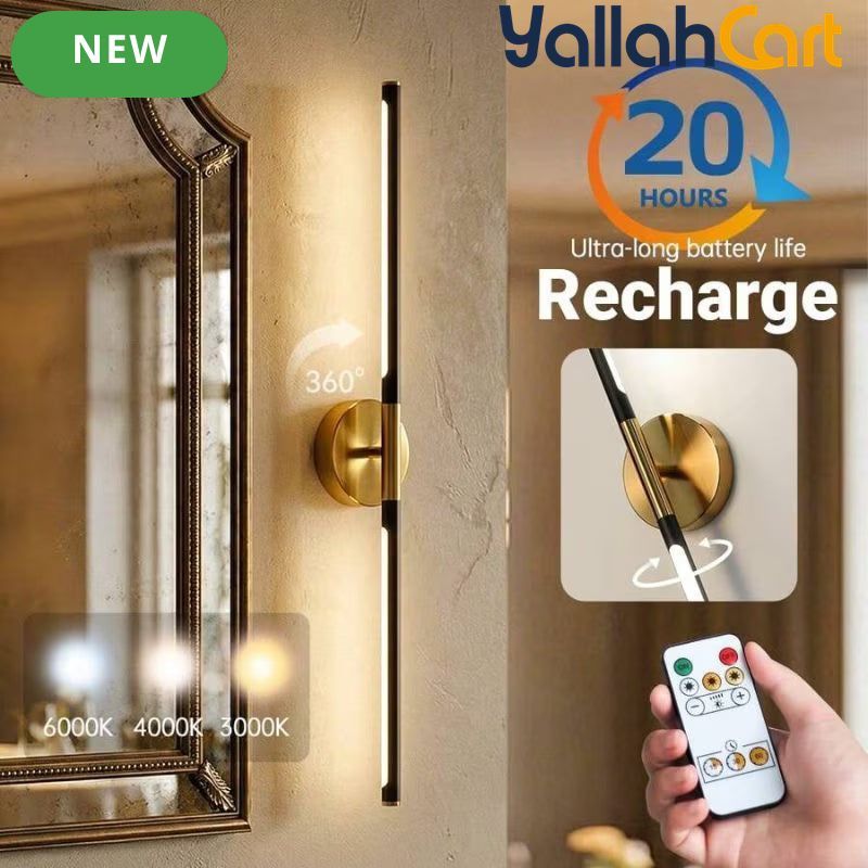 1pc 80cm USB-C Rechargeable LED Wall Lamp - Black & Gold, Remote Control, Dimmable 3-Color Lighting, Timer Function, Power Button, Wall-Mountable & Magnetic, Modern Sconce for Bedroom, Office, Living Room & Bathroom
