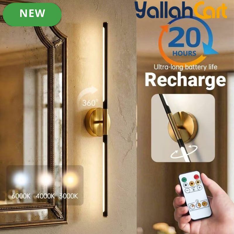 1pc 80cm USB-C Rechargeable LED Wall Lamp - Black & Gold, Remote Control, Dimmable 3-Color Lighting, Timer Function, Power Button, Wall-Mountable & Magnetic, Modern Sconce for Bedroom, Office, Living Room & Bathroom