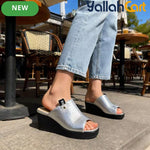 Ladies’ Open-Toe Wedge Mule Sandals – Elevated Block Heel Party Shoes