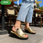 Ladies’ Open-Toe Wedge Mule Sandals – Elevated Block Heel Party Shoes