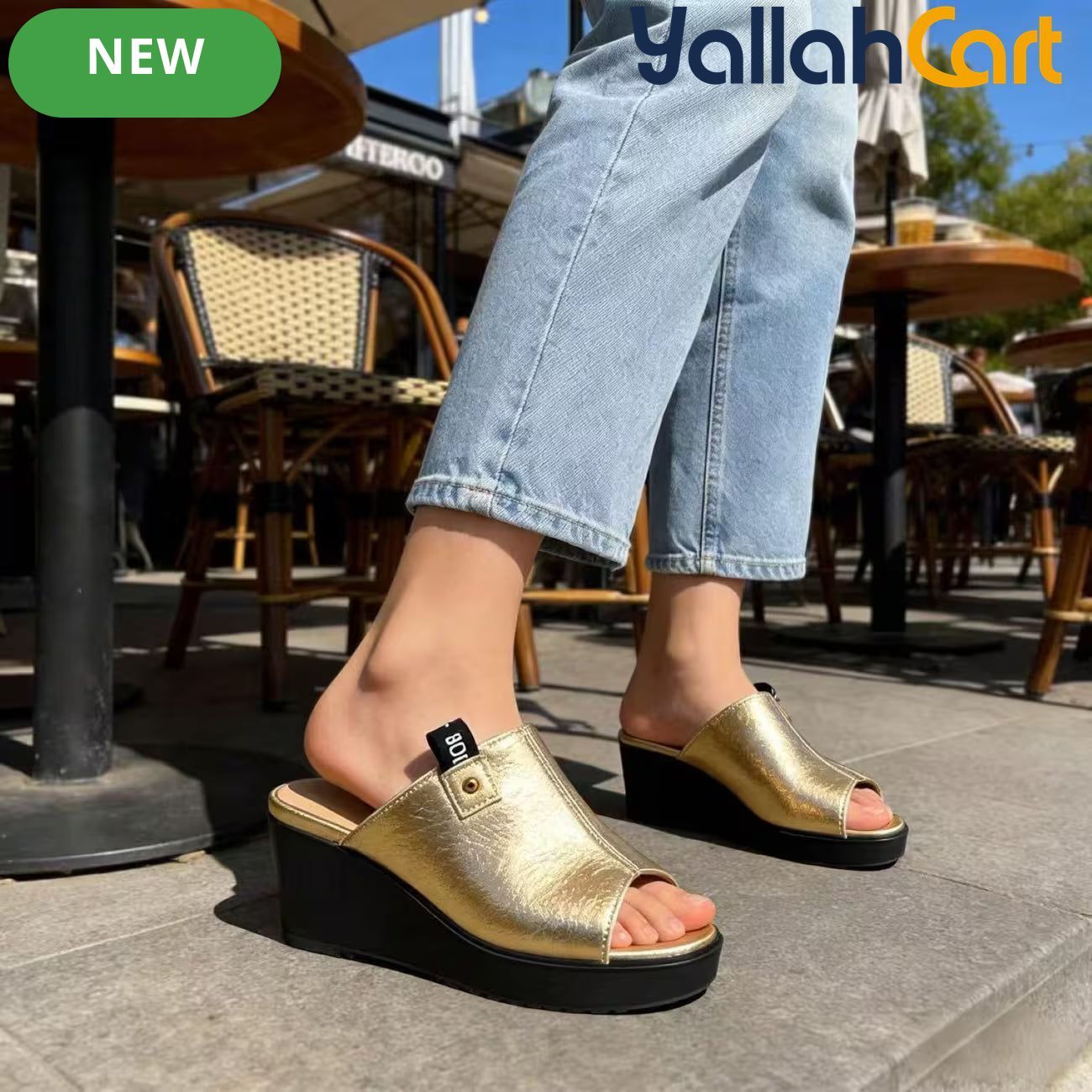 Ladies’ Open-Toe Wedge Mule Sandals – Elevated Block Heel Party Shoes