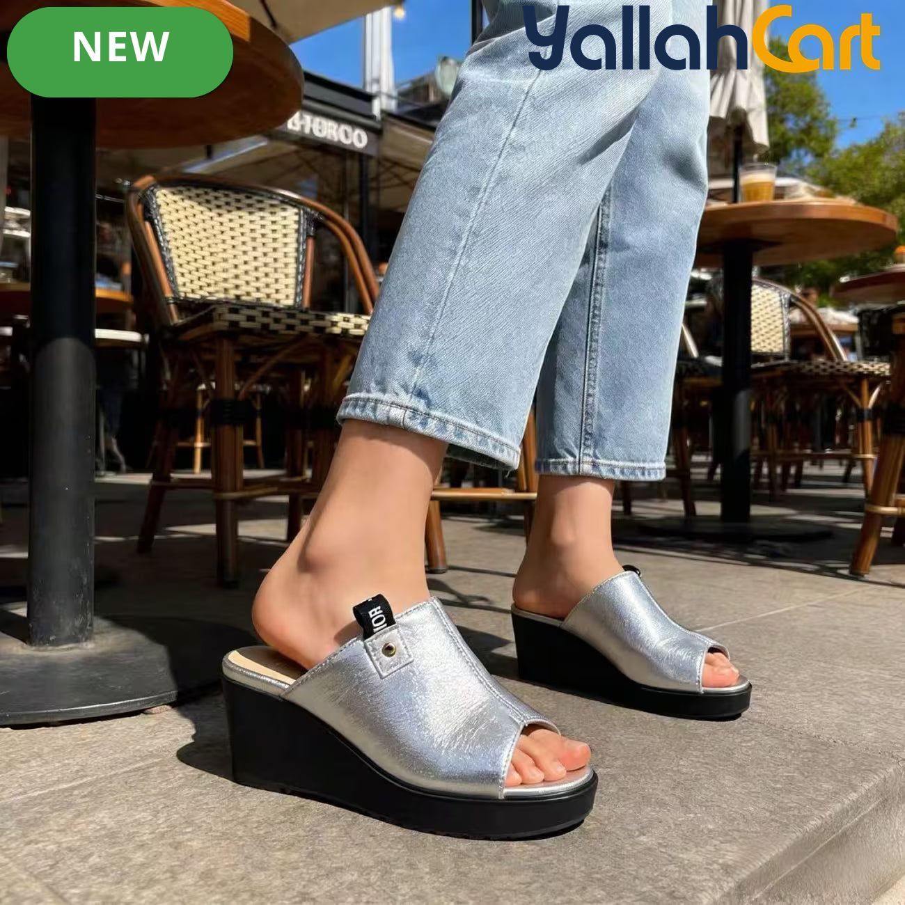 Ladies’ Open-Toe Wedge Mule Sandals – Elevated Block Heel Party Shoes